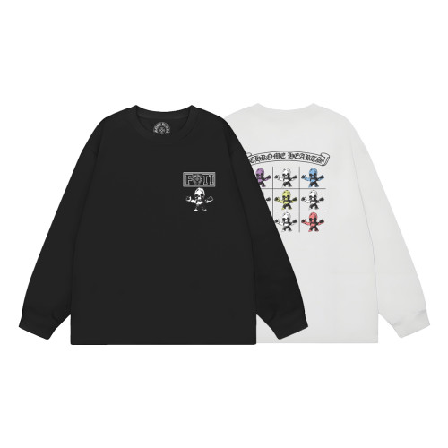 FOTI Chest Logo Back Grid Cartoon Skull Print Oversized Long Sleeve Tee 2 colors 29502193