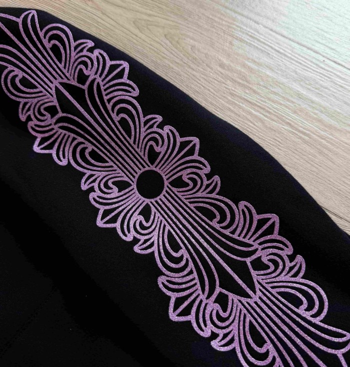 1:1 quality version Purple Glitter Horseshoe Logo Sleeve Floral Cross Drawstring Hoodie 29501893