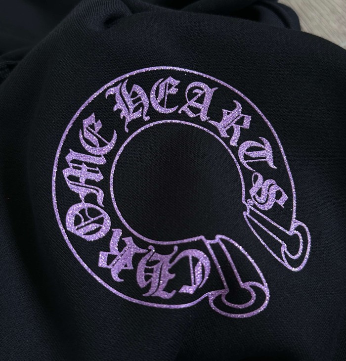 1:1 quality version Purple Glitter Horseshoe Logo Sleeve Floral Cross Drawstring Full Zip Hoodie 29501943