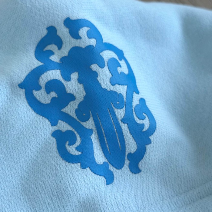 1:1 quality version Light Blue Dagger Cross CH Letter Miami Cross Flower Print Drawstring Hoodie 29501886