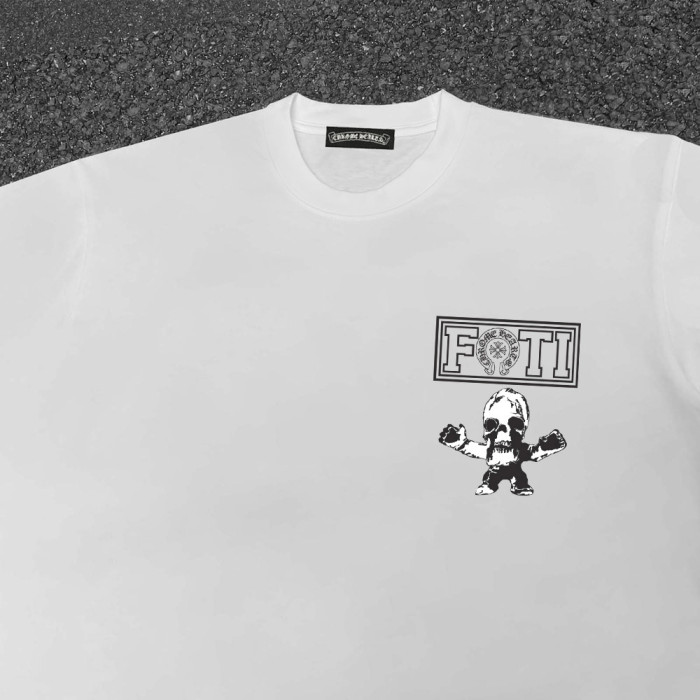 FOTI Chest Logo Back Grid Cartoon Skull Print Collage Crew Neck Tee 2 colors 29502244