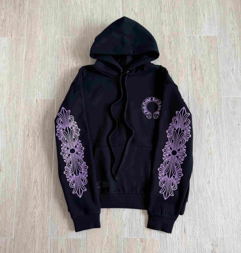 1:1 quality version Purple Glitter Horseshoe Logo Sleeve Floral Cross Drawstring Hoodie 29501893