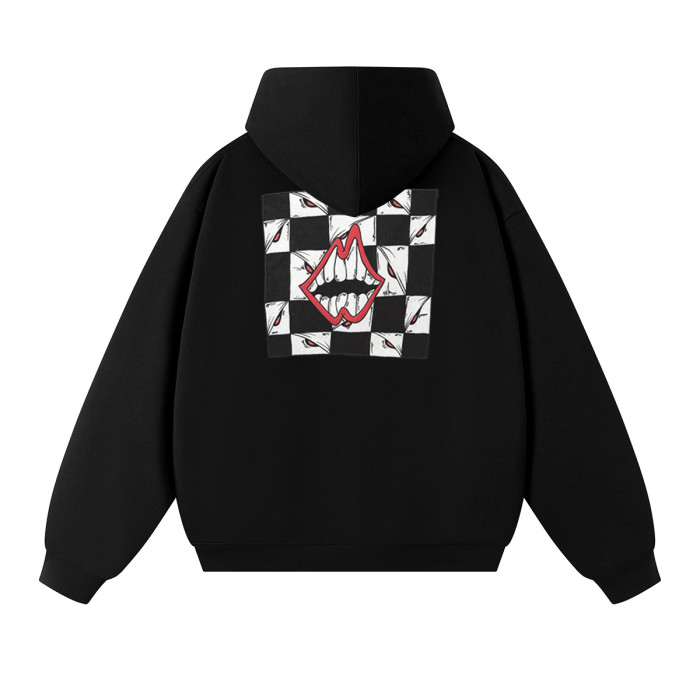 Chest Grin Mouth Back Checkerboard Eye Teeth Print Oversized Unisex Hoodie 2 colors 29502169