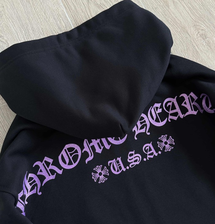 1:1 quality version Purple Glitter Horseshoe Logo Sleeve Floral Cross Drawstring Full Zip Hoodie 29501943
