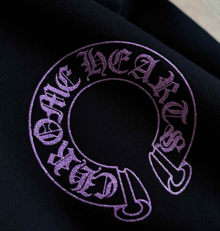 1:1 quality version Purple Glitter Horseshoe Logo Sleeve Floral Cross Drawstring Hoodie 29501893