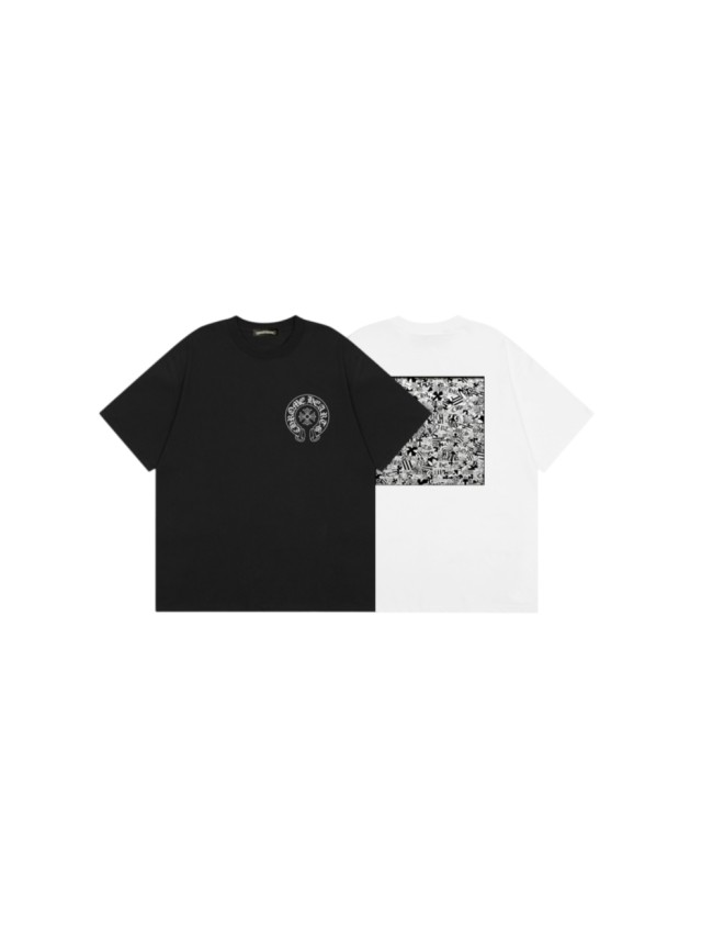 Chest Horseshoe Logo Back Square Frame Black White Letter Allover Print Collage Tee 2 colors 29502224