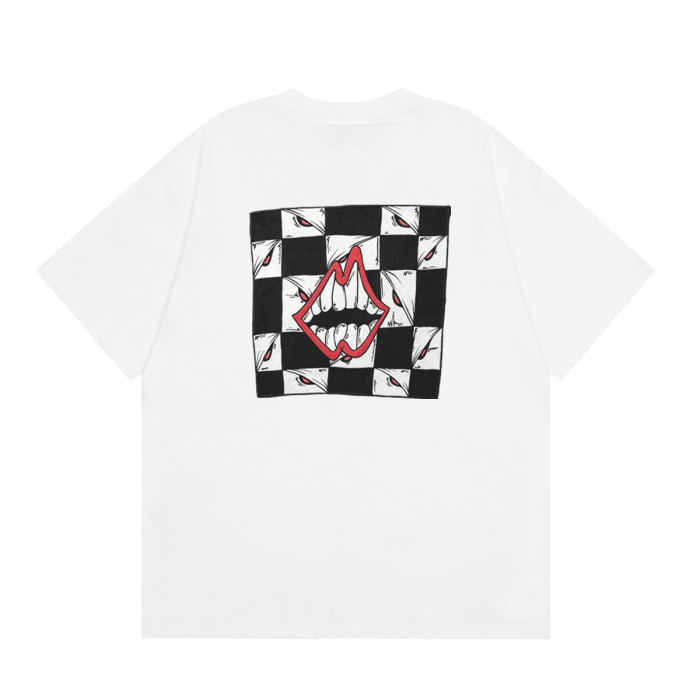 Chest Grin Mouth Back Checkerboard Eye Teeth Print Crew Neck Tee 2 colors 29502250