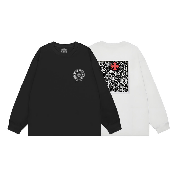 Chest Horseshoe Logo Back Gothic Letter Collage Red Cross Accent Long Sleeve Tee 2 colors 29502206