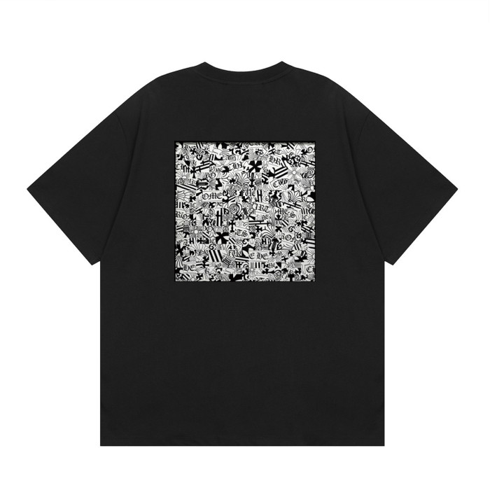 Chest Horseshoe Logo Back Square Frame Black White Letter Allover Print Collage Tee 2 colors 29502224