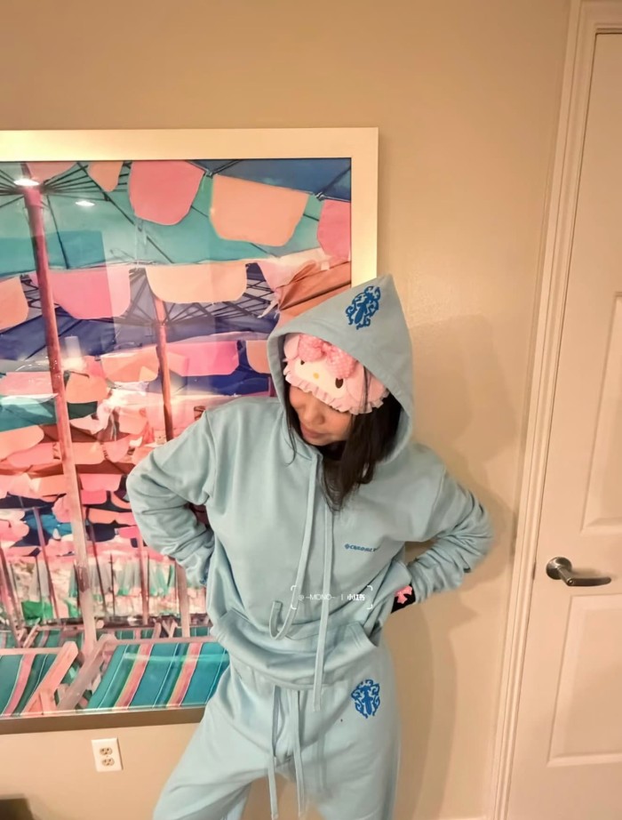 1:1 quality version Light Blue Dagger Cross CH Letter Miami Cross Flower Print Drawstring Hoodie 29501886