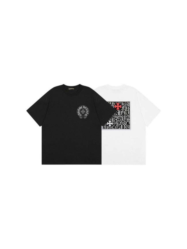 Chest Horseshoe Logo Back Gothic Letter Collage Red Cross Accent Crew Neck Tee 2 colors 29502276