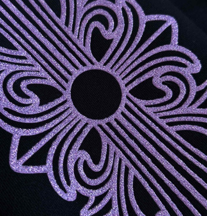 1:1 quality version Purple Glitter Horseshoe Logo Sleeve Floral Cross Drawstring Full Zip Hoodie 29501943