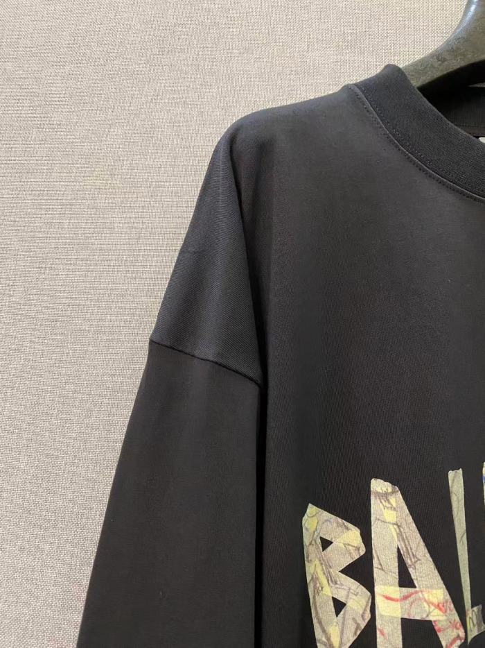 1:1 quality version Black Graffiti Collage Letter Print Oversized Crewneck Long Sleeve Tee 29503987