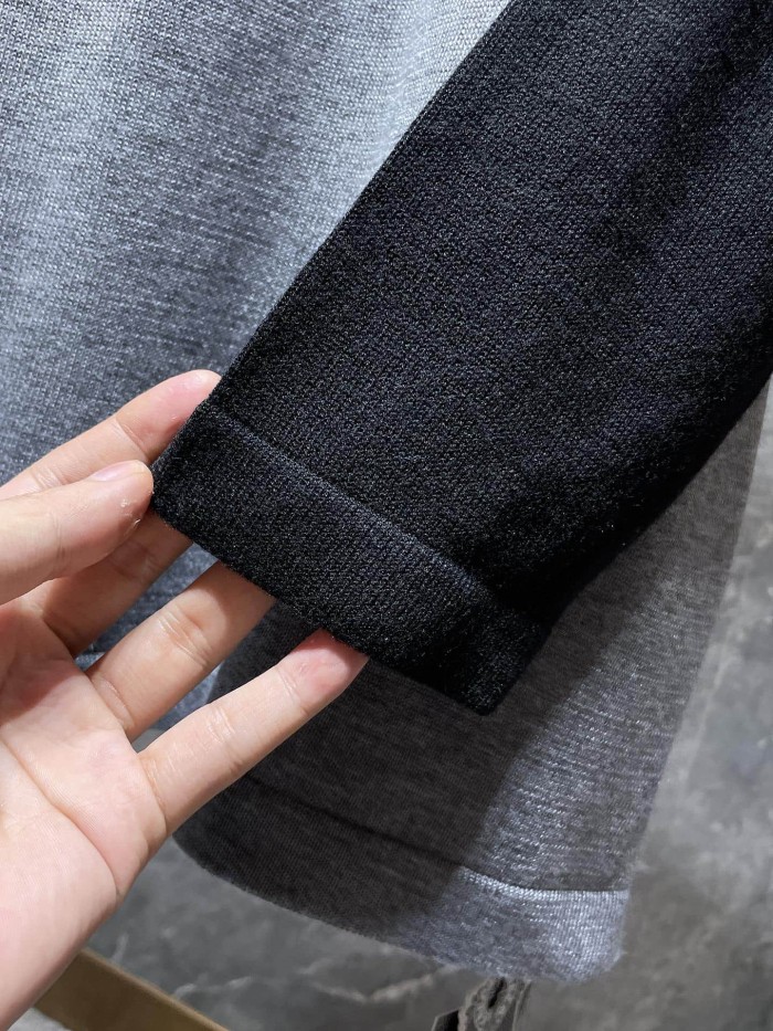 Cross Patch Leather Embroidery Crewneck Color Block Raglan Wool Knit Long Sleeve T-Shirt 2 colors 29504096