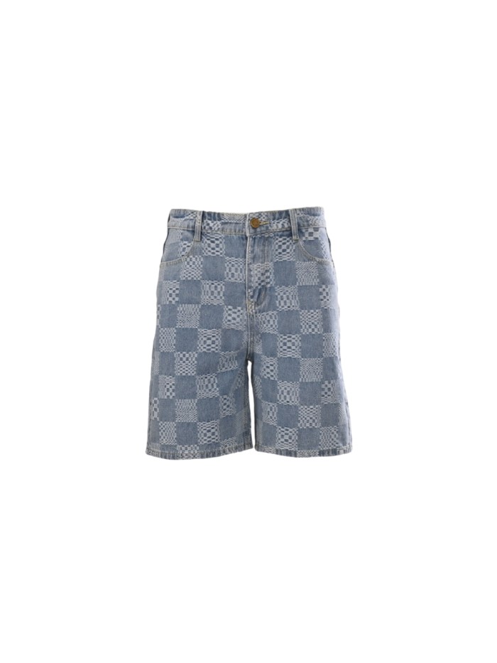 1:1 quality version Washed Checkerboard Cube Jacquard Oversized Straight Denim Shorts 29503998