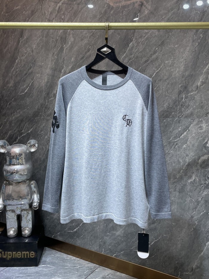 Cross Patch Leather Embroidery Crewneck Color Block Raglan Wool Knit Long Sleeve T-Shirt 2 colors 29504096