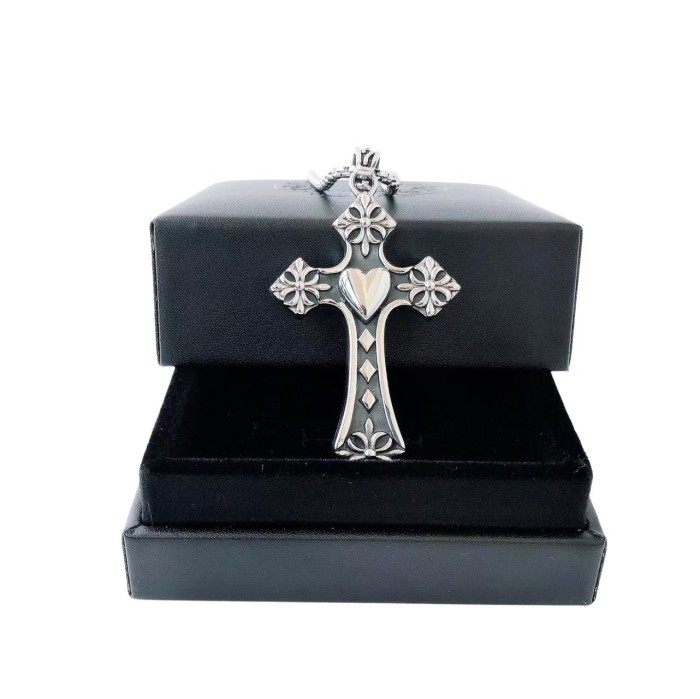 Cross Heart Floral Cross Embossed Pendant Necklace 29507746