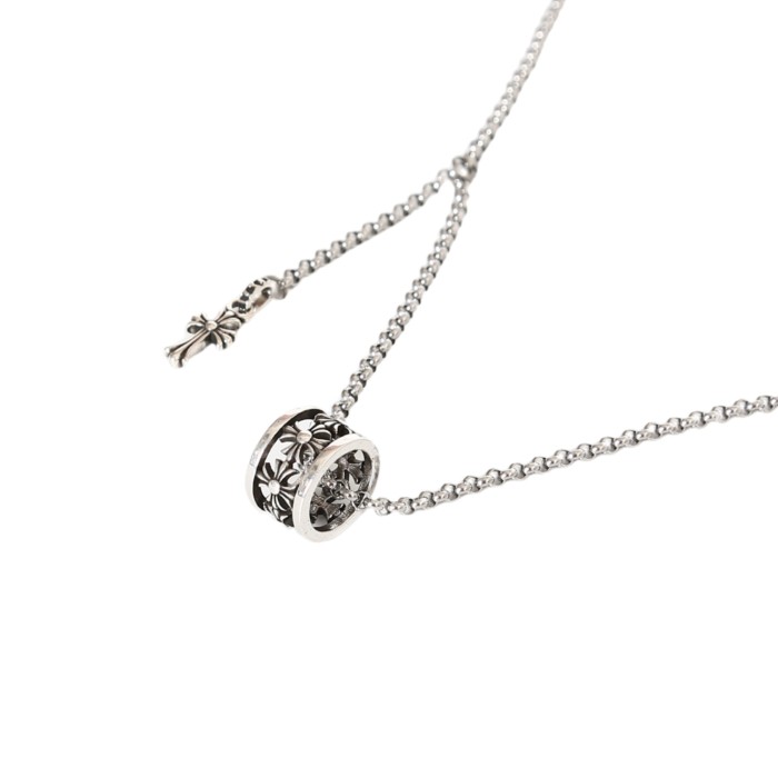 925 Silver Floral Cross Barrel Pendant Necklace 29507619
