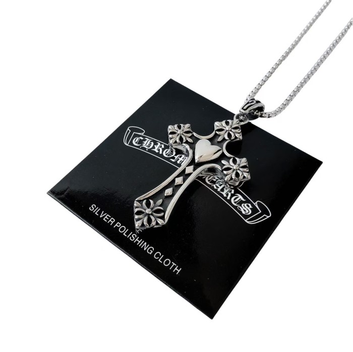 Cross Heart Floral Cross Embossed Pendant Necklace 29507746