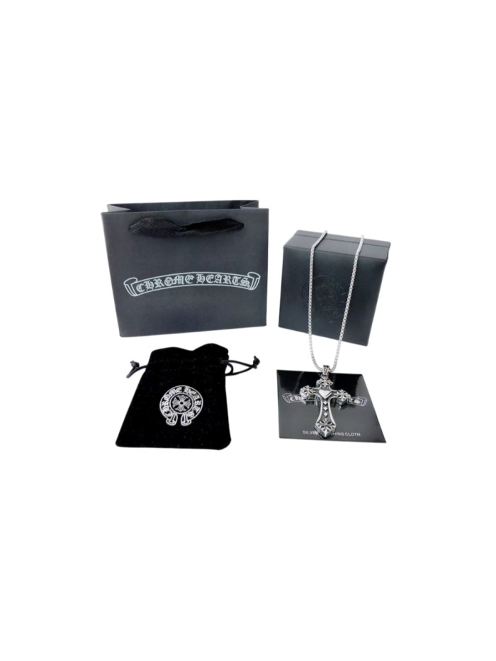 Cross Heart Floral Cross Embossed Pendant Necklace 29507746