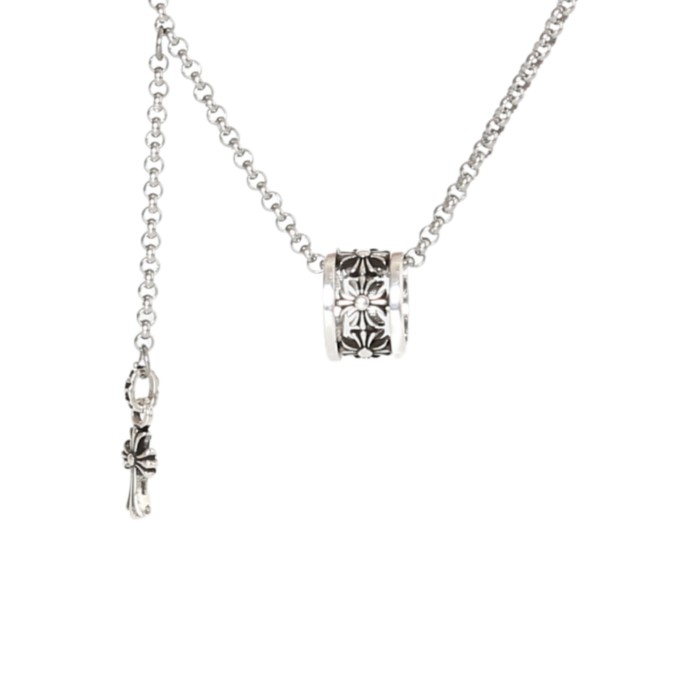 925 Silver Floral Cross Barrel Pendant Necklace 29507619