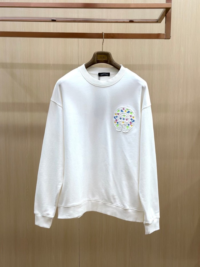 Colorful Cross Floral Horseshoe Embroidery Patch Raw Edge Crewneck Sweatshirt 2 Colors 29510938