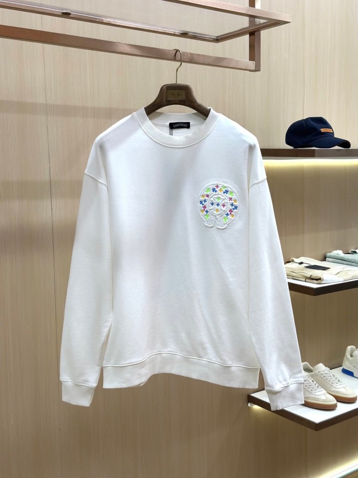 Colorful Cross Floral Horseshoe Embroidery Patch Raw Edge Crewneck Sweatshirt 2 Colors 29510938