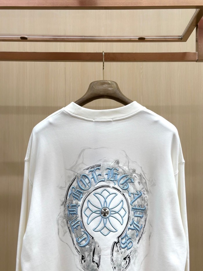 Light Blue Horseshoe Cross Floral Logo Grey Wash Crewneck Sweatshirt 2 Colors 29510924