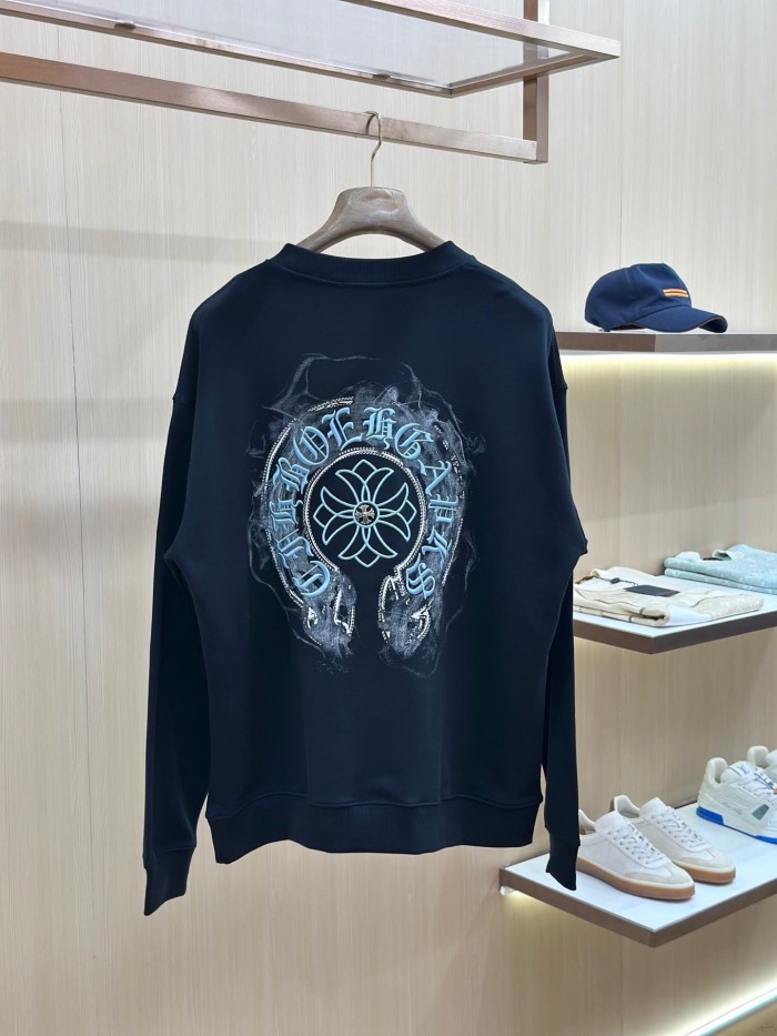 Light Blue Horseshoe Cross Floral Logo Grey Wash Crewneck Sweatshirt 2 Colors 29510924