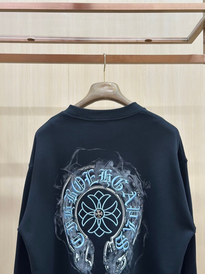 Light Blue Horseshoe Cross Floral Logo Grey Wash Crewneck Sweatshirt 2 Colors 29510924