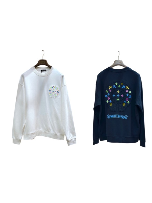 Colorful Cross Floral Horseshoe Embroidery Patch Raw Edge Crewneck Sweatshirt 2 Colors 29510938