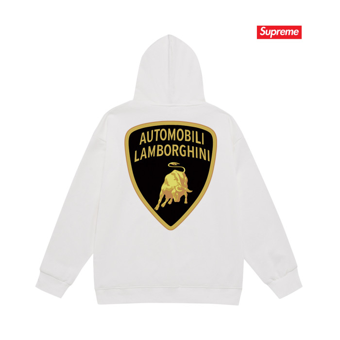 Lamborghini Collab White Shield Bull Logo Fleece Lined Oversized Hoodie 3 colors 29510953
