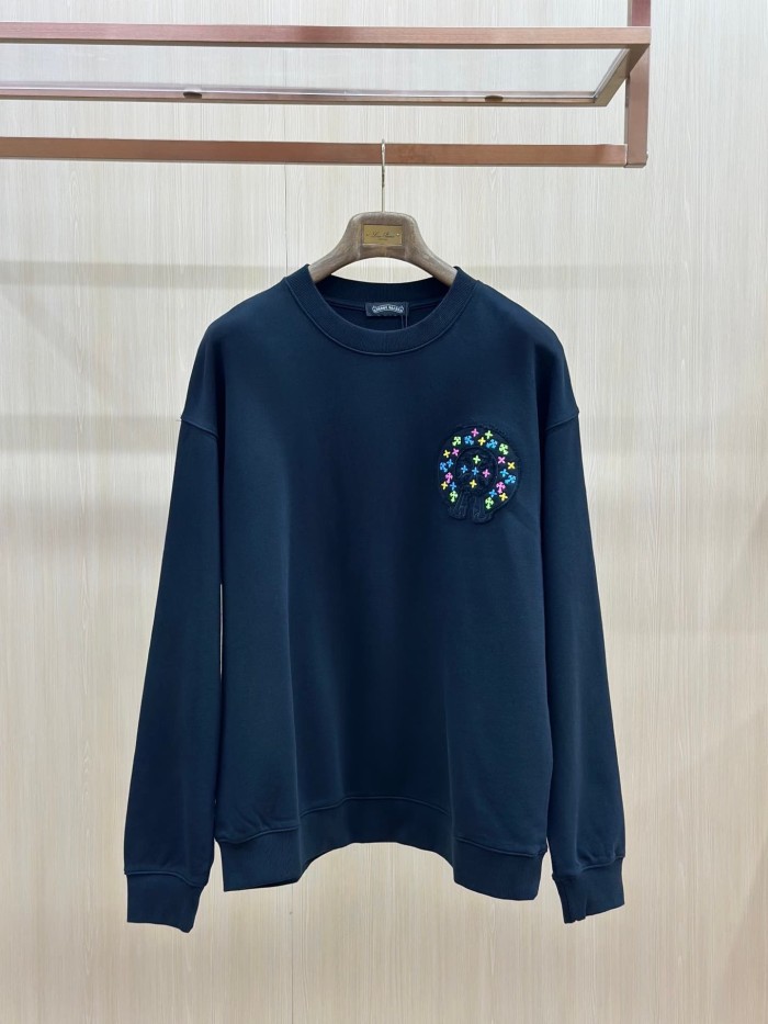 Colorful Cross Floral Horseshoe Embroidery Patch Raw Edge Crewneck Sweatshirt 2 Colors 29510938