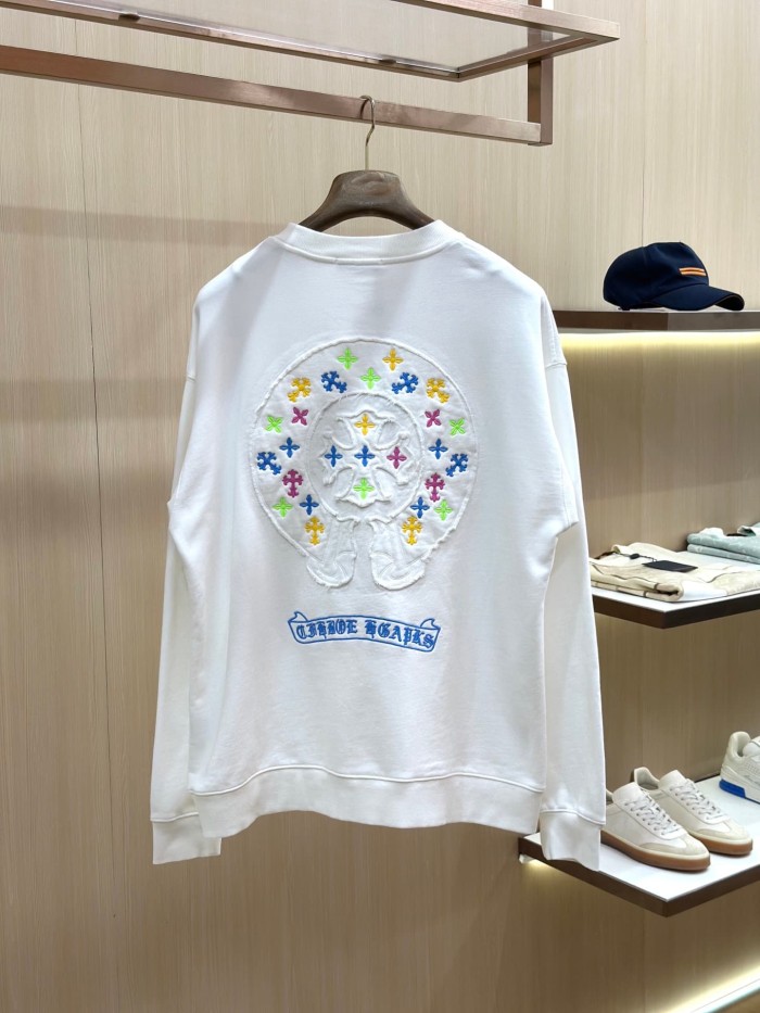 Colorful Cross Floral Horseshoe Embroidery Patch Raw Edge Crewneck Sweatshirt 2 Colors 29510938