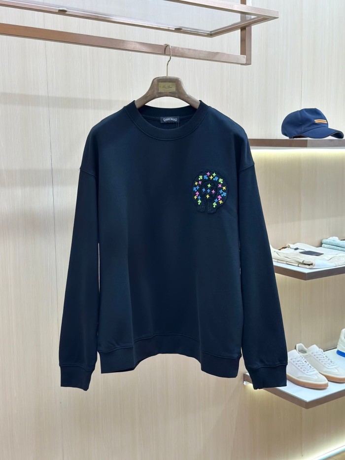 Colorful Cross Floral Horseshoe Embroidery Patch Raw Edge Crewneck Sweatshirt 2 Colors 29510938