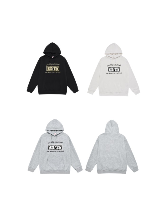Merry Christmas Dollar Bill Handwritten Text Print Fox Fleece Oversized Hoodie 3 colors 29511035