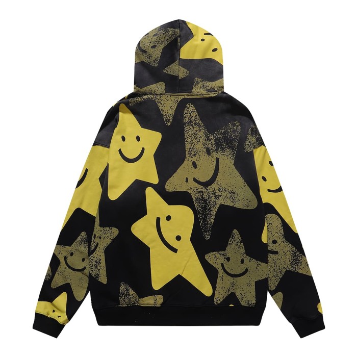 All Over Yellow Olive Smiley Star Print Full Zip Hoodie 29520201