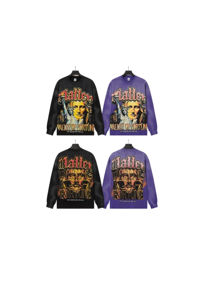 Wash Gothic Letter Liberty NYC Big Face Back Gothic Letter Long Sleeve T-shirt 2 colors 29524933