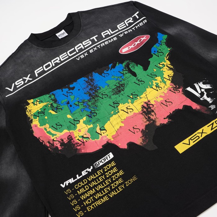 Acid Wash VSX Forecast Map Print Long Sleeve T-shirt 29524938
