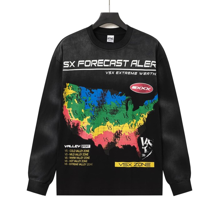 Acid Wash VSX Forecast Map Print Long Sleeve T-shirt 29524938