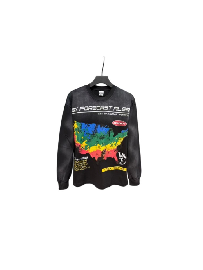 Acid Wash VSX Forecast Map Print Long Sleeve T-shirt 29524938
