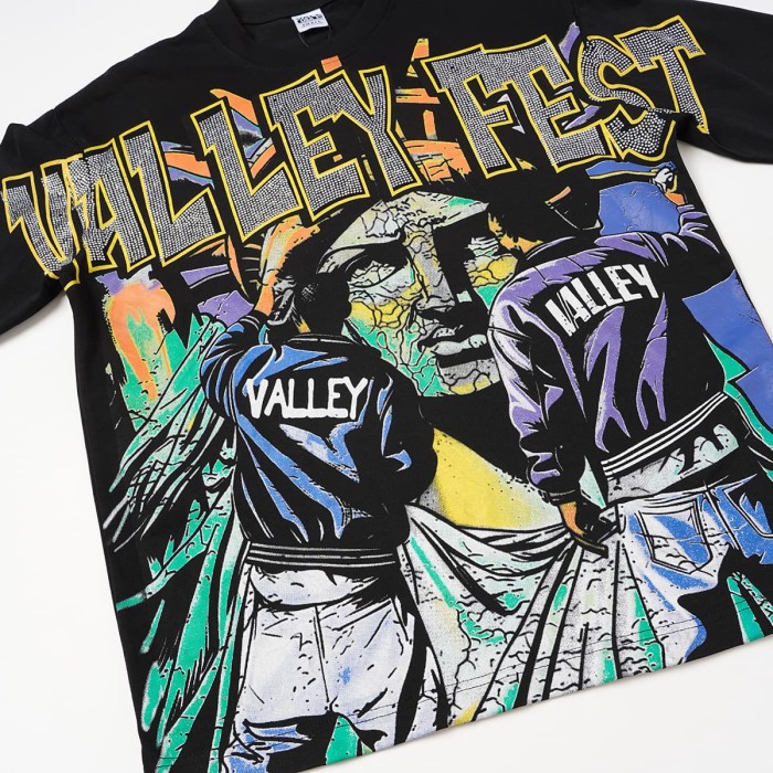 Smoke Dyed Back Rhinestone Valley Fest Letter Graffiti Figure Long Sleeve Tee 29524870