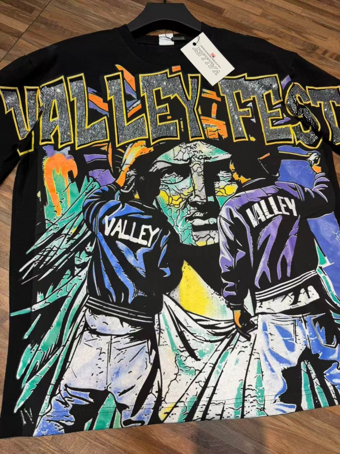 Smoke Dyed Back Rhinestone Valley Fest Letter Graffiti Figure Long Sleeve Tee 29524870