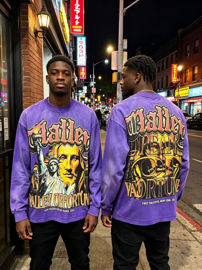 Wash Gothic Letter Liberty NYC Big Face Back Gothic Letter Long Sleeve T-shirt 2 colors 29524933