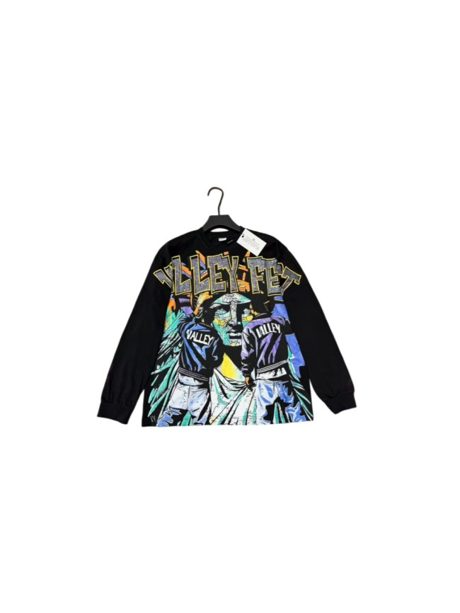 Smoke Dyed Back Rhinestone Valley Fest Letter Graffiti Figure Long Sleeve Tee 29524870
