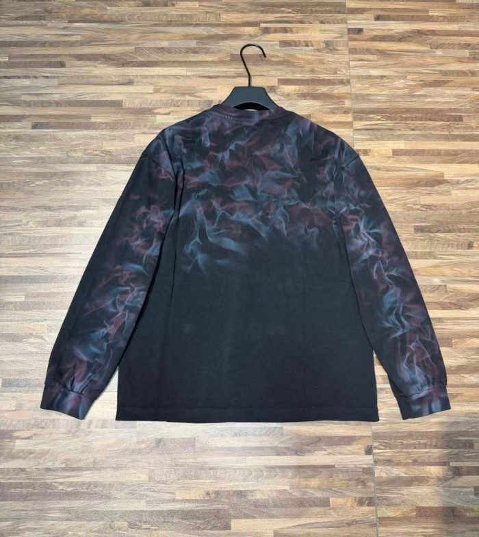 Smoke Dyed Back Rhinestone Valley Fest Letter Graffiti Figure Long Sleeve Tee 29524870