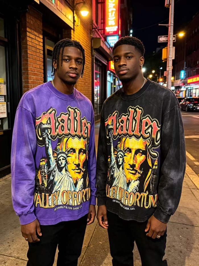 Wash Gothic Letter Liberty NYC Big Face Back Gothic Letter Long Sleeve T-shirt 2 colors 29524933