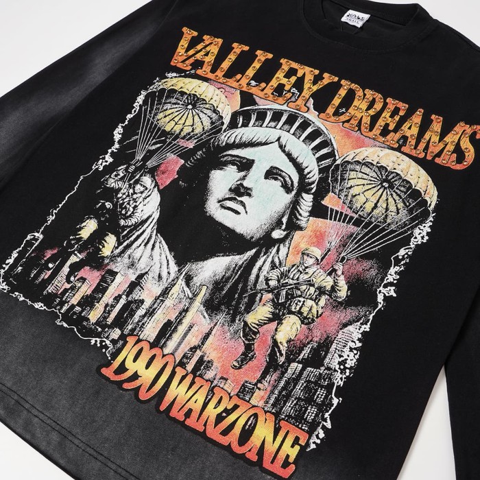 Wash Statue Liberty Paratrooper 1990 Warzone Long Sleeve T-shirt 2 colors 29524983