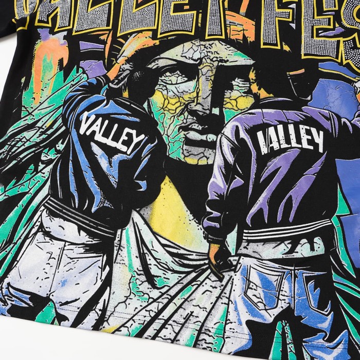 Smoke Dyed Back Rhinestone Valley Fest Letter Graffiti Figure Long Sleeve Tee 29524870