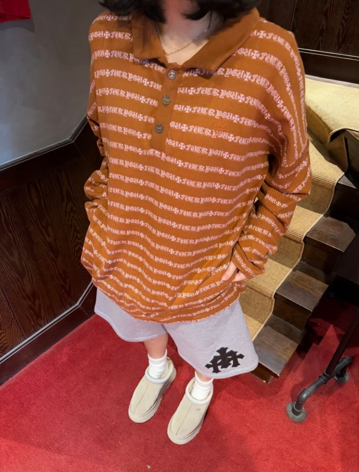 1:1 quality version All Over CH Letter Cross Jacquard Stripe Long Sleeve Polo Long Sleeve Tee 29527324
